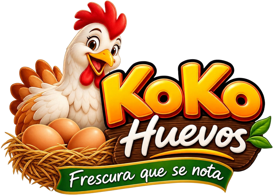 KoKo Huevos — gallina sonriente junto a un nido con huevos